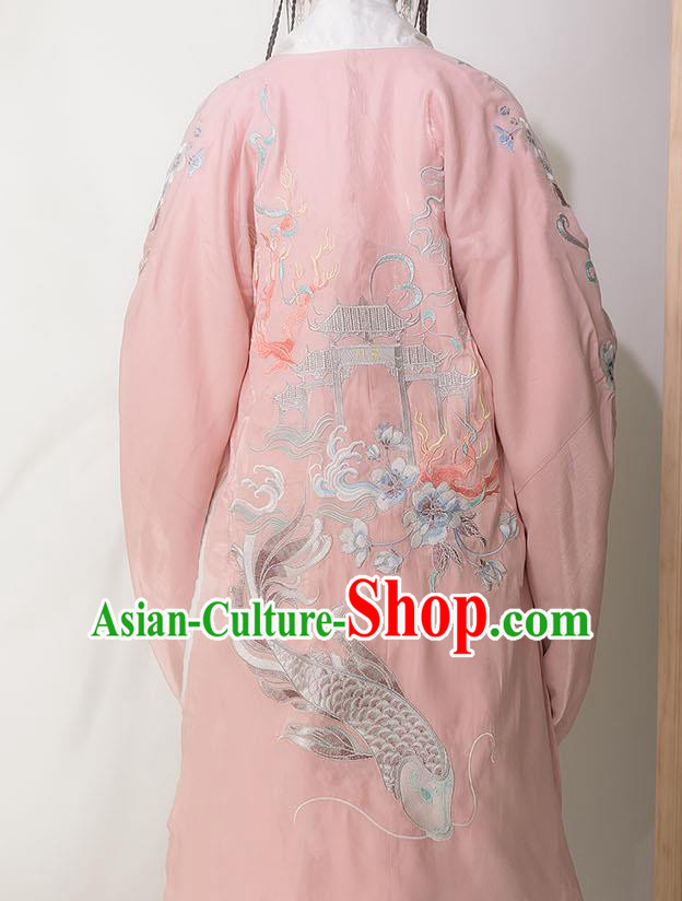 Chinese Ancient Hanfu Embroidered Pink Cardigan Traditional Ming Dynasty Princess Costumes for Women