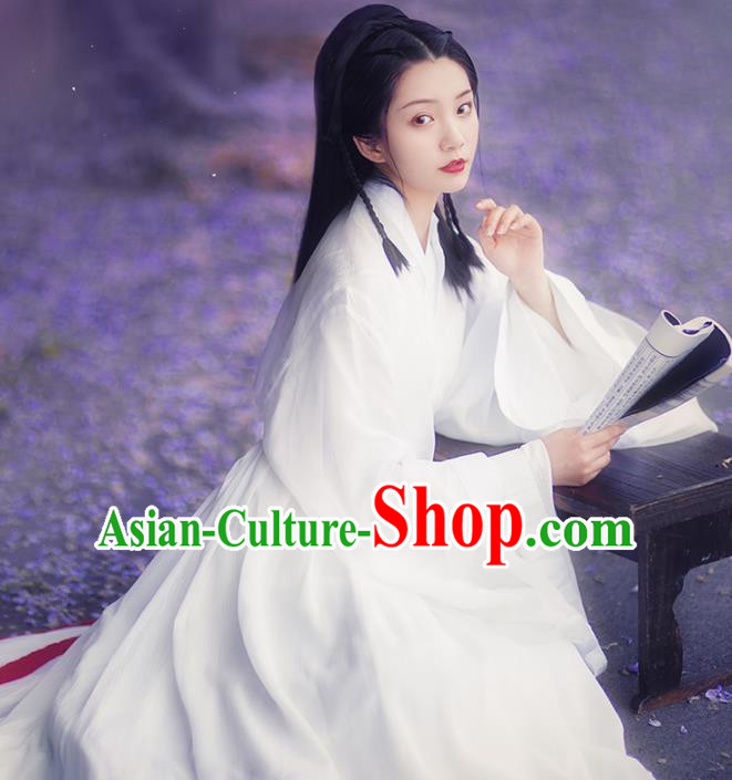 Chinese Ancient Female Swordsman White Hanfu Dress Traditional Jin Dynasty Court Princess Costumes for Women