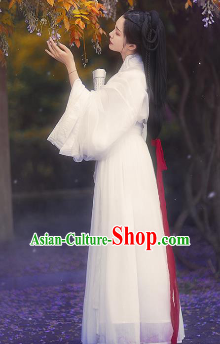 Chinese Ancient Female Swordsman White Hanfu Dress Traditional Jin Dynasty Court Princess Costumes for Women