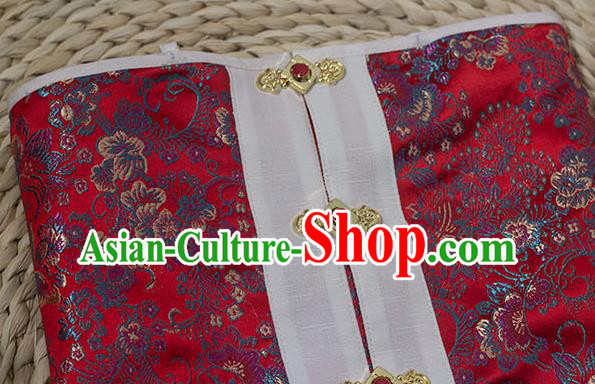 Chinese Ancient Red Brocade Top Vest Traditional Ming Dynasty Court Princess Costume for Women