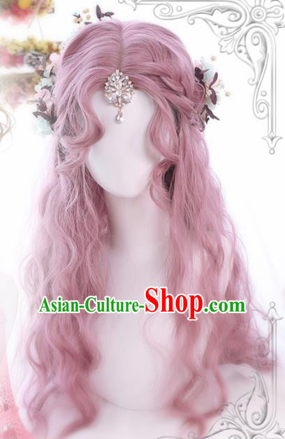 Top Grade Cosplay Lilac Wigs Dowager Long Curly Hair Wiggery Headdress for Women