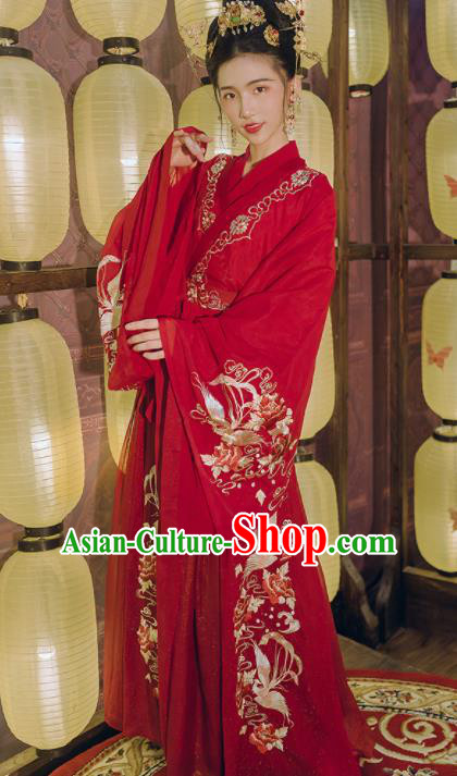 Chinese Traditional Tang Dynasty Princess Wedding Costumes Ancient Palace Lady Red Hanfu Dress for Women
