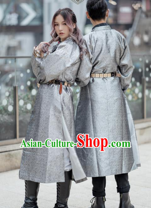 Chinese Traditional Tang Dynasty Swordsman Grey Costumes Ancient Imperial Bodyguard Hanfu Clothing for Women for Men