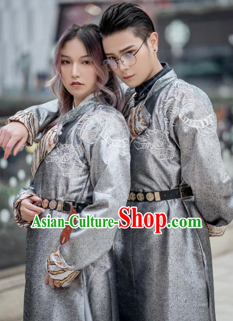 Chinese Traditional Tang Dynasty Swordsman Grey Costumes Ancient Imperial Bodyguard Hanfu Clothing for Women for Men