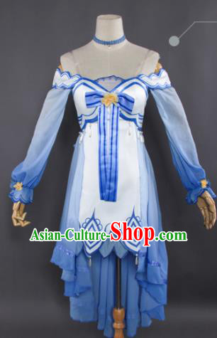 Top Grade Cosplay Fairy Blue Short Dress Halloween Magic Princess Costume for Women