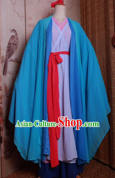 Chinese Traditional Cosplay Jin Dynasty Swordsman Blue Costumes Ancient Scholar Clothing for Men