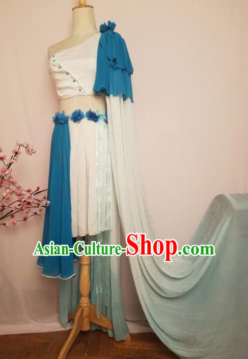 Top Grade Chinese Cosplay Fairy Princess Blue Dress Ancient Female Swordsman Costume for Women
