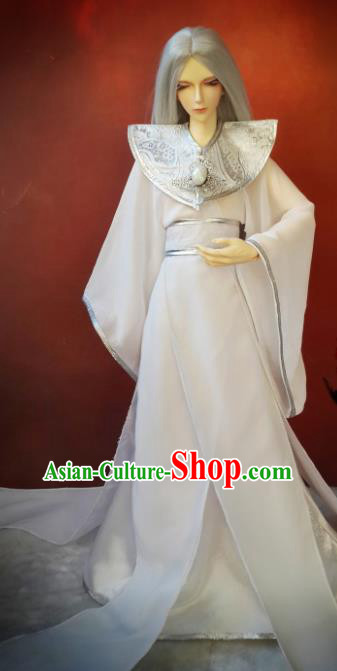 Chinese Traditional Cosplay Swordsman White Costumes Ancient Crown Prince Clothing for Men