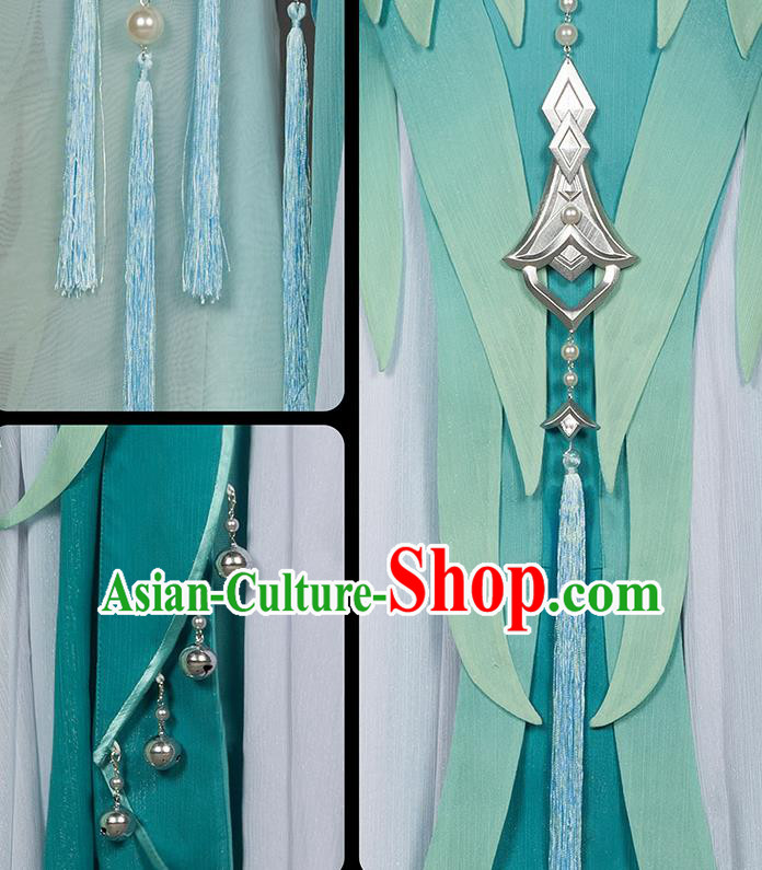 Chinese Traditional Cosplay Queen Green Costumes Ancient Female Swordsman Hanfu Dress for Women