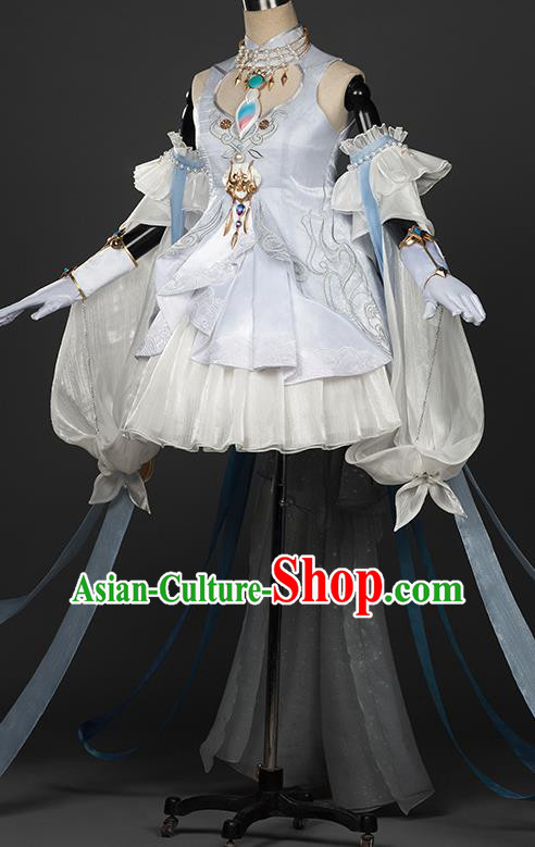 Top Grade Chinese Cosplay Fairy Princess Light Blue Dress Ancient Female Swordsman Costume for Women
