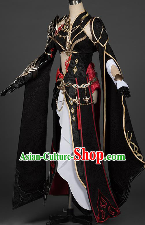Top Grade Chinese Cosplay Knight Queen Black Dress Ancient Female Swordsman Costume for Women