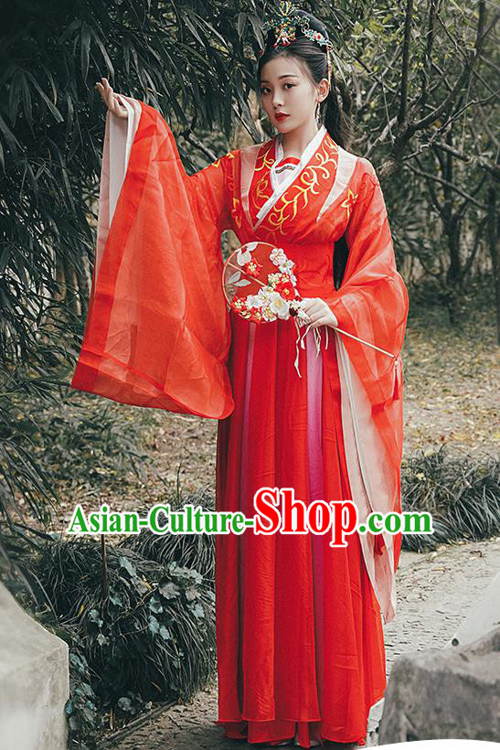 Chinese Drama Traditional Han Dynasty Princess Costumes Ancient Goddess Red Hanfu Dress for Women