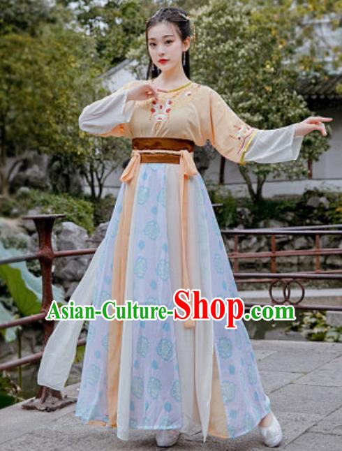 Chinese Traditional Tang Dynasty Palace Maid Costumes Ancient Drama Goddess Hanfu Dress for Women