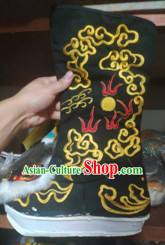Chinese Traditional Beijing Opera Black Embroidered Dragon Boots Peking Opera Takefu Shoes for Men