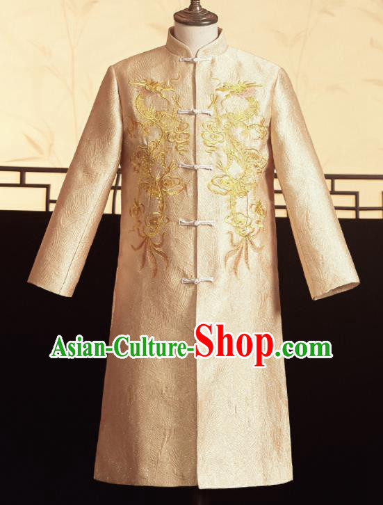 Chinese Ancient Bridegroom Golden Embroidered Dragons Mandarin Jacket Traditional Wedding Tang Suit Costumes for Men