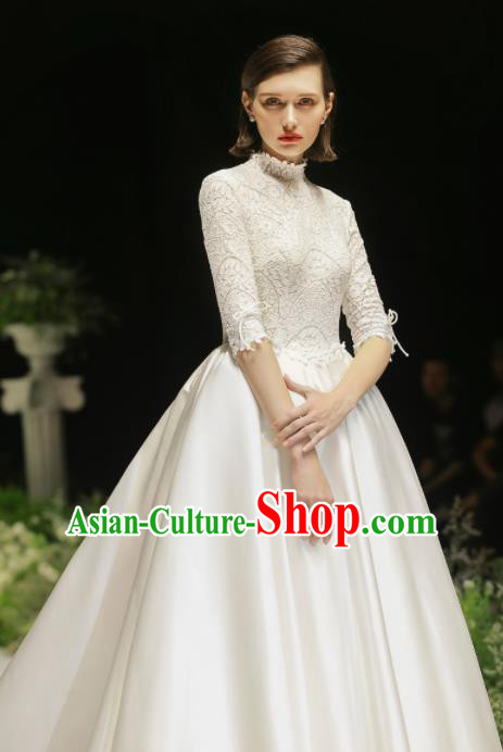 Custom Top Grade White Lace Wedding Dress Bride Satin Full Dress for Women