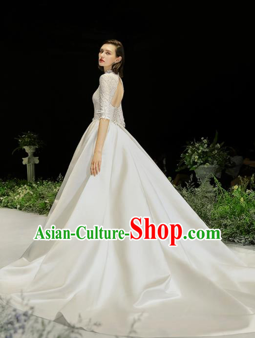 Custom Top Grade White Lace Wedding Dress Bride Satin Full Dress for Women