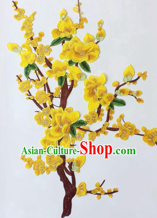 Chinese Traditional Embroidery Yellow Plum Blossom Applique Embroidered Patches Embroidering Cloth Accessories