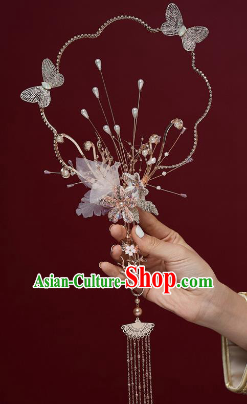 Chinese Ancient Bride Prop Silk Butterfly Palace Fans Traditional Wedding Xiu He Accessories Round Fan for Women