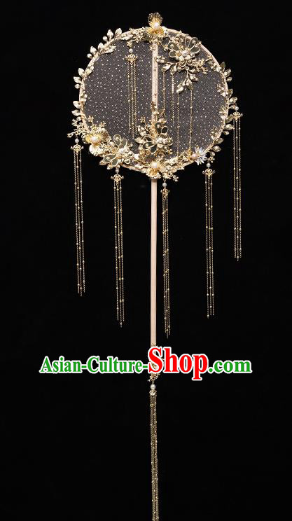 Chinese Ancient Bride Prop Silk Palace Fans Traditional Wedding Xiu He Accessories Round Fan for Women