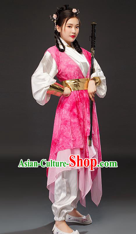 Traditional Chinese Song Dynasty Female Swordsman Huang Rong Pink Dress Ancient Drama Heroine Costumes for Women