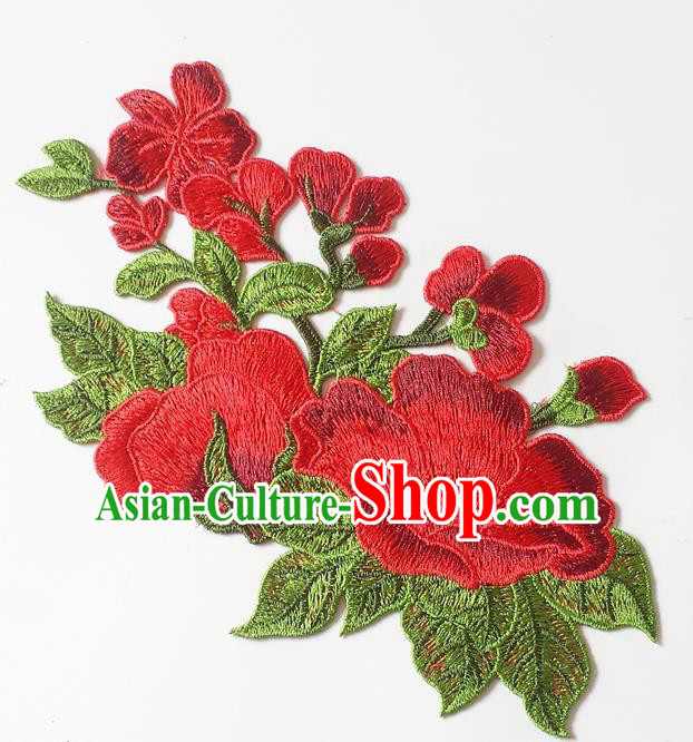 Chinese Traditional Embroidery Red Plum Flowers Applique Embroidered Patches Embroidering Cloth Accessories