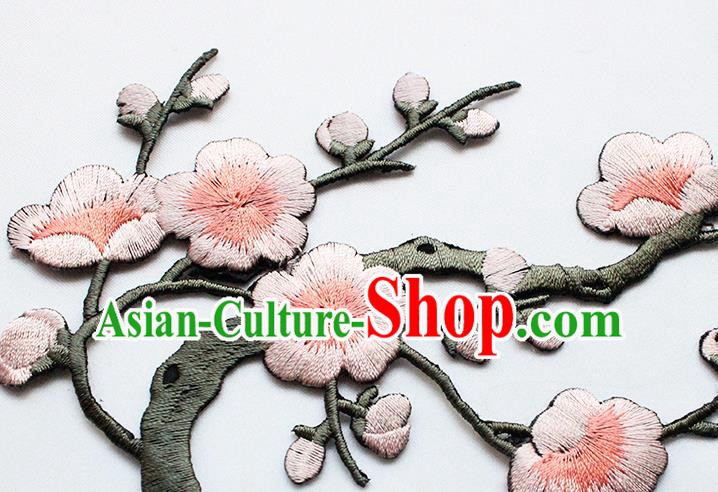 Traditional Chinese National Embroidery Pink Plum Flowers Applique Embroidered Patches Embroidering Cloth Accessories