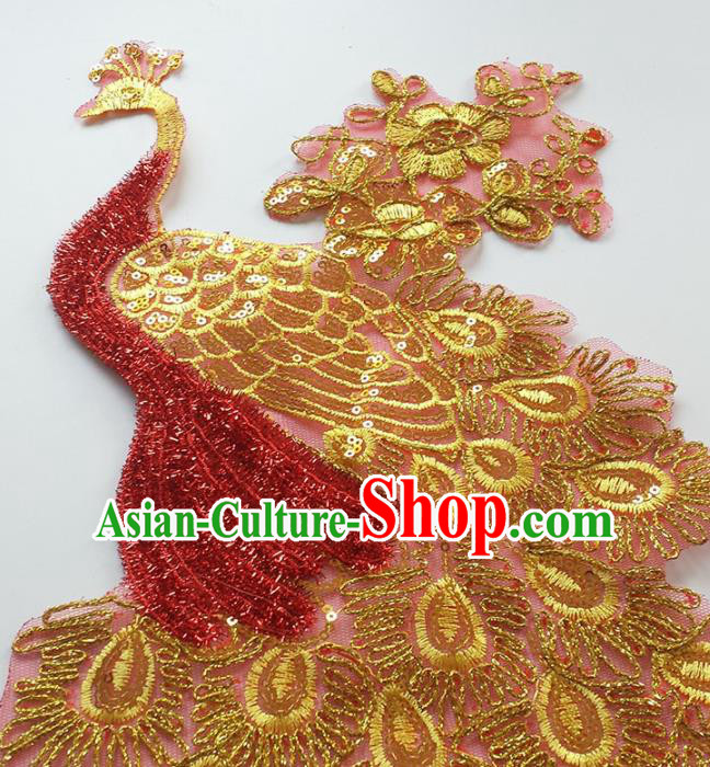 Traditional Chinese National Embroidery Golden Peacock Applique Embroidered Patches Embroidering Cloth Accessories