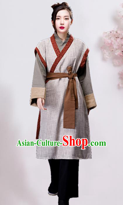 Chinese Ancient Ming Dynasty Maidservant Grey Dress Traditional Village Girl Costumes for Women