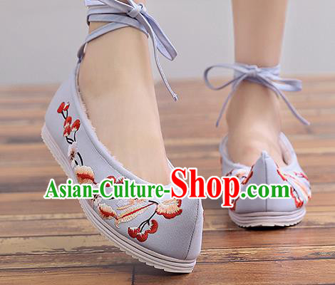 Chinese Handmade Embroidered Plum Light Blue Cloth Shoes Traditional Hanfu Shoes National Shoes for Women