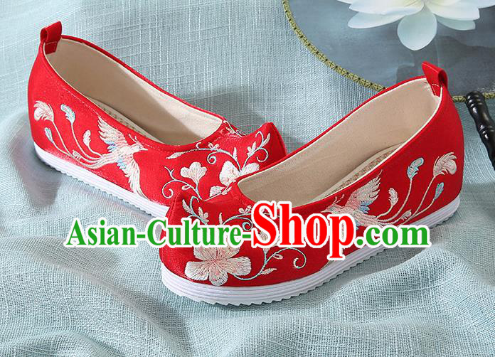 Chinese Handmade Embroidered Flower Bird Red Cloth Shoes Traditional Hanfu Shoes National Shoes for Women
