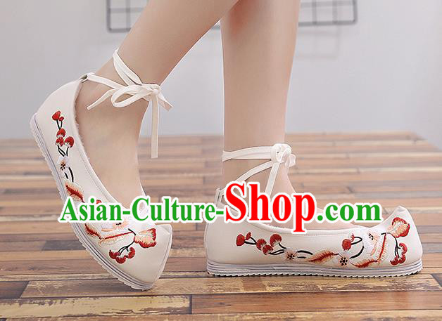 Chinese Handmade Embroidered Plum Beige Cloth Shoes Traditional Hanfu Shoes National Shoes for Women