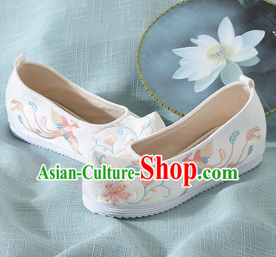 Chinese Handmade Embroidered Flower Bird White Cloth Shoes Traditional Hanfu Shoes National Shoes for Women