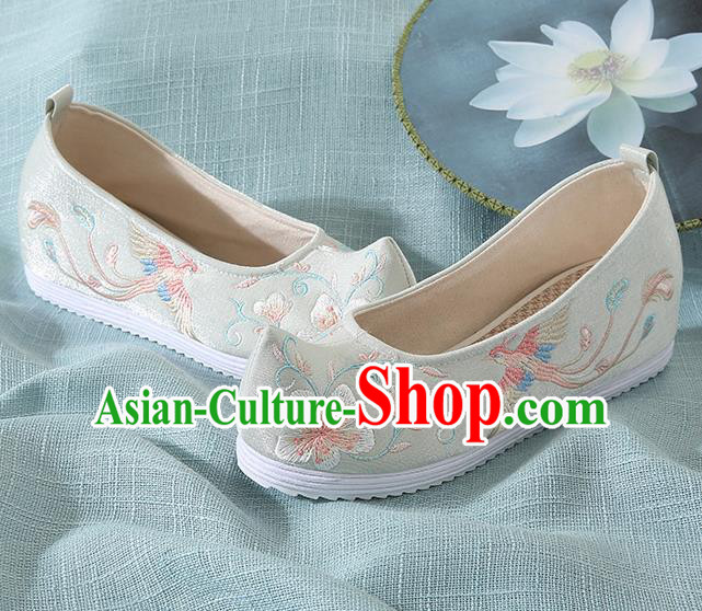 Chinese Handmade Embroidered Flower Bird Light Green Cloth Shoes Traditional Hanfu Shoes National Shoes for Women