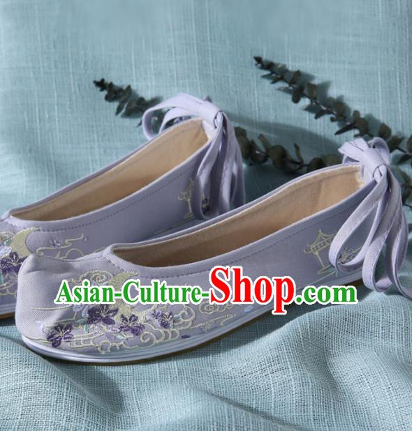 Chinese Handmade Opera Embroidered Purple Cloth Shoes Traditional Hanfu Shoes National Shoes for Women