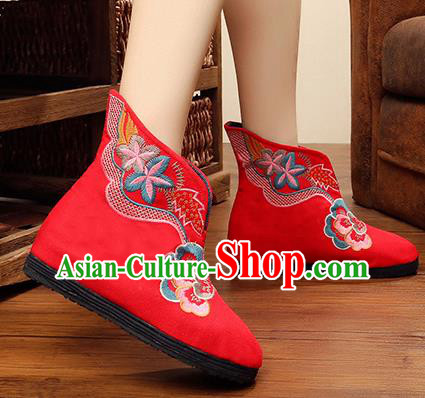 Chinese Handmade Embroidered Red Boots Traditional Hanfu Shoes National Shoes for Women