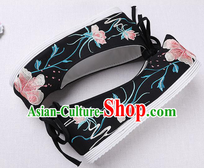 Chinese Handmade Opera Embroidered Black Shoes Traditional Hanfu Shoes National Shoes for Women