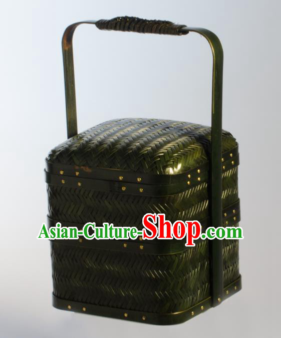 Chinese Handmade Bamboo Weaving Black Basket Traditional Food Box