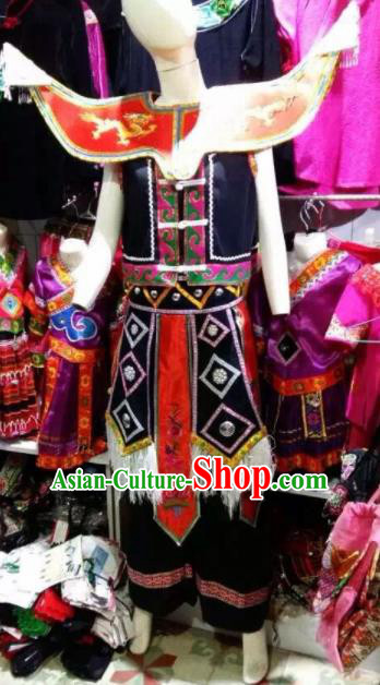 Chinese Traditional Miao Nationality Bridegroom Black Costume Ethnic Folk Dance Clothing for Men