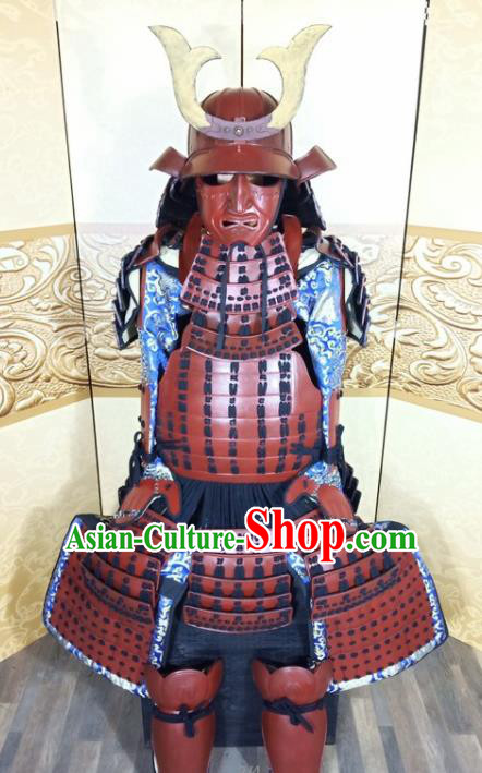 Japanese Handmade Traditional Samurai Red Body Armor and Helmet Ancient Warrior Costumes for Men