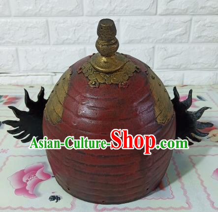 Chinese Handmade Traditional Tang Dynasty Soldier Red Helmet Ancient General Hat for Men