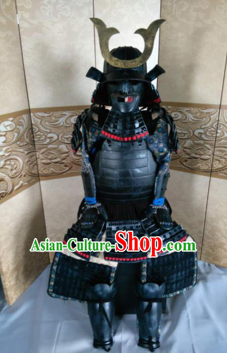 Japanese Handmade Traditional General Black Body Armor and Helmet Ancient Samurai Warrior Replica Costumes for Men
