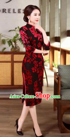 Chinese Traditional Qiapo Dress Velvet Cheongsam National Costumes for Women