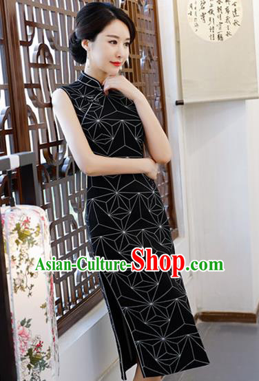 Chinese Traditional Qiapo Dress Black Cheongsam National Costumes for Women