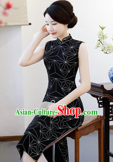 Chinese Traditional Qiapo Dress Black Cheongsam National Costumes for Women