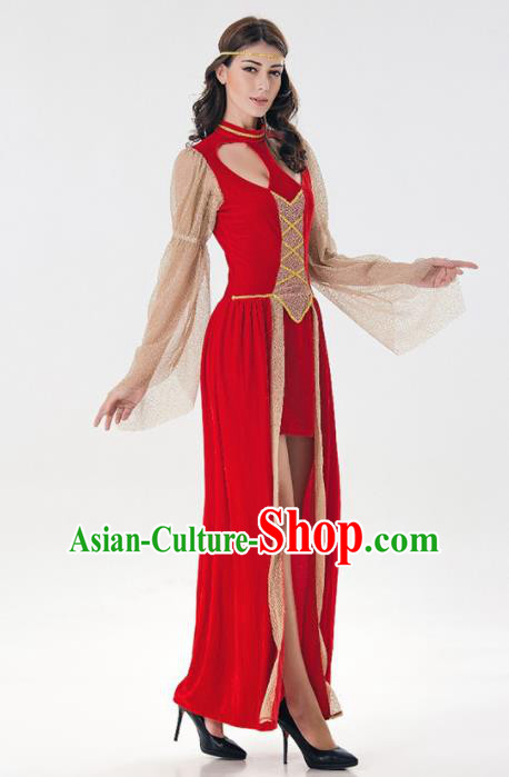 Traditional Europe Middle Ages Princess Red Dress Halloween Cosplay Pirates Stage Performance Costume for Women