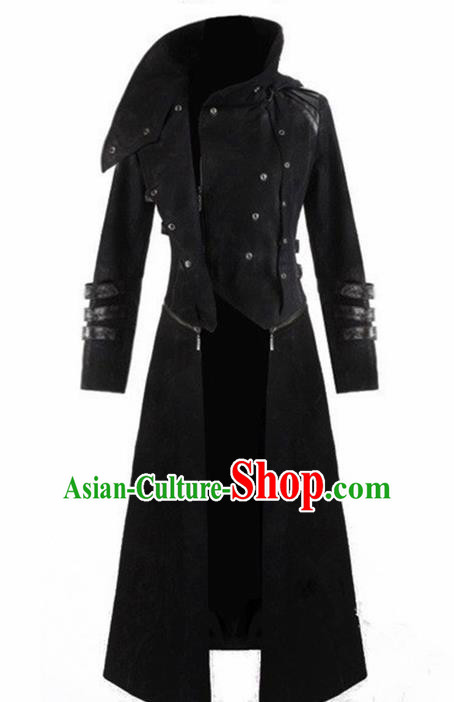 European Medieval Traditional Costume Europe Court Black Coat for Men
