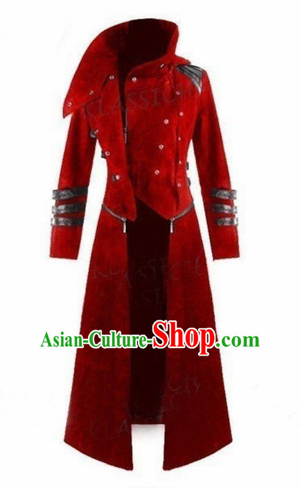 European Medieval Traditional Costume Europe Court Red Coat for Men