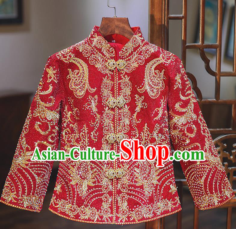 Chinese Traditional Wedding Costumes Red Xiuhe Suit Ancient Bride Dress for Women
