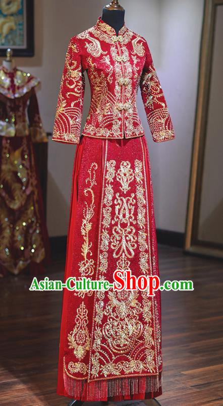 Chinese Traditional Wedding Costumes Red Xiuhe Suit Ancient Bride Dress for Women